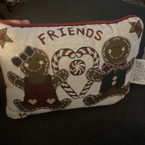 Tapestry Gingerbread Boy Girl Friends Make Christmas Special Throw Pillow 12 x 8 - Picture 3 of 7